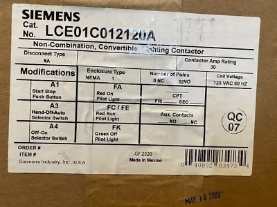 Buy Siemens 30A Lighting Contactor LCE01C012120A (NEW) • 948.60$