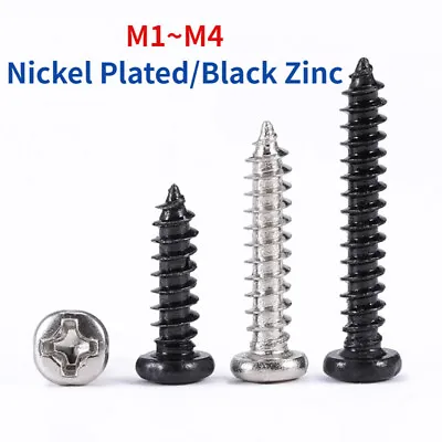 Buy Nickel Plated/Black Zinc Cross Phillips Round Pan Head Self Tapping Screw M1-M4 • 1.24$
