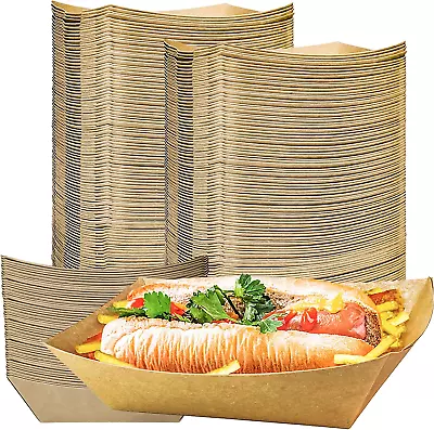 Buy 100 Pack 3Lb Kraft Paper Food Trays, Heavy-Duty Paper Food Boat Disposable Servi • 26.52$