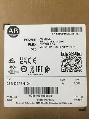 Buy Allen-Bradley PowerFlex 525 AB 25B-D2P3N104 0.75kW 1Hp AC Drive AB VFD • 379.99$