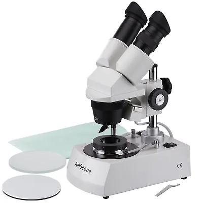 Buy AmScope Stereo Microscope 20X-40X Dark & Brightfield Optics 3D View W/ Gem Clamp • 254.99$