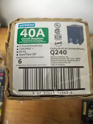 Buy NEW Siemens Q240 40A 2-Pole 240V Circuit Breaker BOX OF 6 • 65$