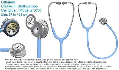 Buy Littmann Classic III Stethoscope Color : Ceil Blue Model # 5630 • 80.99$