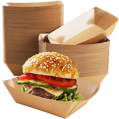 Buy 250 Pack Paper Food Boats, 2 LB Kraft Food Tray, Disposable Brown Paperboard Ser • 41.52$