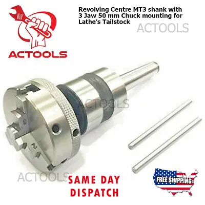 Buy Revolving Centre MT3 Shank With 3 Jaw 50mm Chuck Mounting For Lathe's Tailstock • 72$