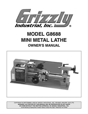 Buy Owner’s Manual & Operating Instructions Grizzly Mini Metal Lathe - Model G8688 • 18.95$