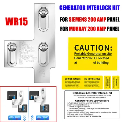 Buy # WR15 Generator Interlock Kit For Siemens 200 Amp Panel & Murray 200 Amp Panel • 37.99$
