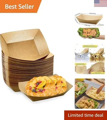 Buy 100 Pack Of Heavy Duty Paper Food Boats - Disposable Kraft Brown Trays • 29.99$