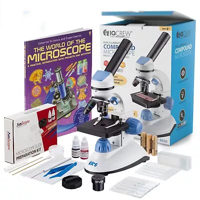 Buy AMSCOPE-KIDS 40X-1000X Dual Illumination Microscope + Slide Prep Kit & Book • 110.99$