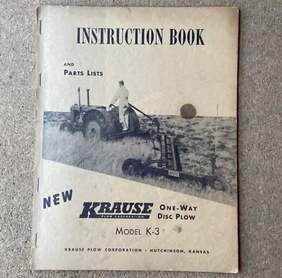 Buy Original Krause One-Way Disc Plow Model K-3 Instruction & Parts Catalog Manual • 14.95$