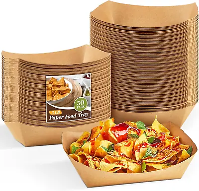 Buy 50 Pack 3Lb Kraft Paper Food Trays, Disposable Large Paper Nacho Trays Hot Do... • 16.99$