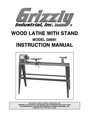 Buy Owner’s Manual, Instructions & Parts List Grizzly Wood Lathe With Stand G8691  • 19.95$