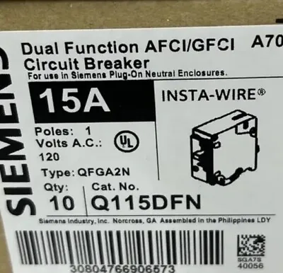 Buy 10 Pcs Siemens Q115dfn 15a Plug On Neutral Afci/gfci Breaker New • 449$