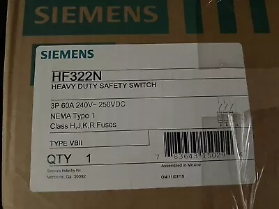 Buy HF322N Siemens 60 Amp 240V 3P 4W Nema 1 Indoor Rated Fusible Disconnect Switch • 130$