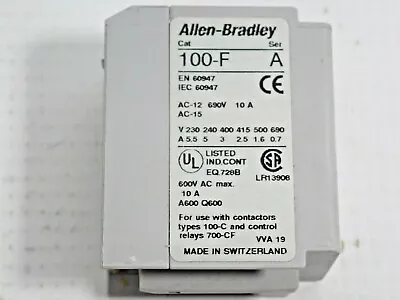 Buy Allen Bradley 100-f Ser A Auxiliary Contact Block 10a 600v 2p • 15$