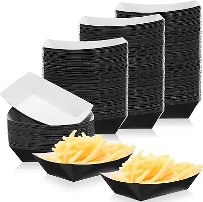Buy 500 Pcs 3lb Paper Food Trays Disposable Paper Food Boats Black Paperboard Nacho • 39.95$