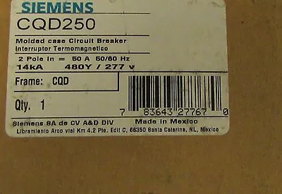 Buy Siemens CQD250 2 Pole 50 Amp 277 480 V Type CQD Breaker DIN Rail Mount • 85$