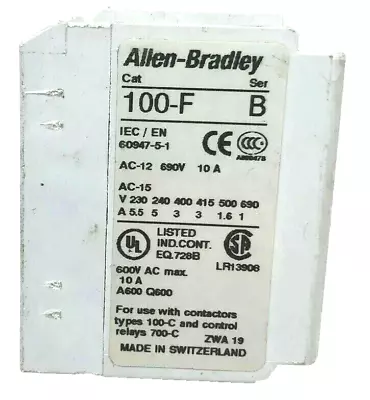 Buy Allen-Bradley 100-F Miniature Contactor, 10A, 600VAC, Ser B Used (Q) • 19.99$