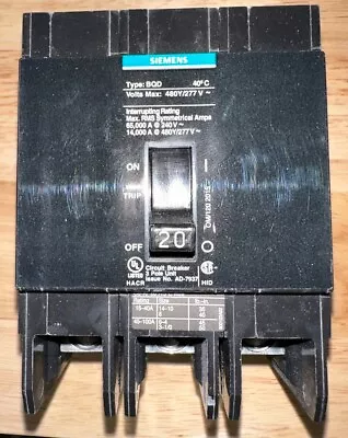 Buy Siemens BQD320 3 Pole 20A Circuit Breaker • 100$