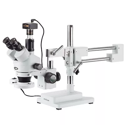 Buy Amscope 7-45X Sim-Focal Trinocular Fluorescent Boom Stereo Microscope +5M Camera • 744.99$