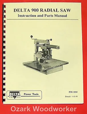 Buy DELTA-Rockwell Super 900 9  Radial Arm Saw Instructions & Parts Manual 0235 • 20$