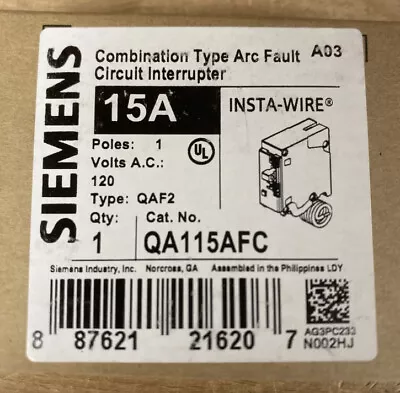 Buy 🔥LOT OF 10 - SIEMENS QA115AFC AFCI 15A BREAKER (with Pigtail Wire) NEW IN BOX! • 395$