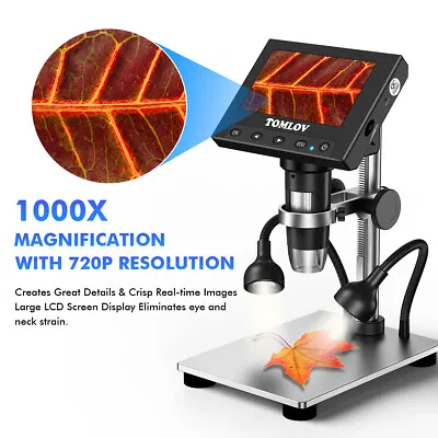Buy TOMLOV 4.3  LCD 1000X Digital Microscope 8 LED Video Photo Coin Microscope 32GB • 90.92$