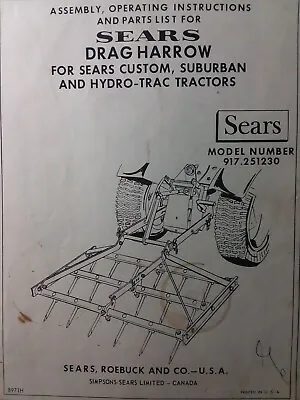 Buy Sears Suburban Spike Tooth Harrow Implement Lawn Garden Tractor Owners Manual • 28.49$