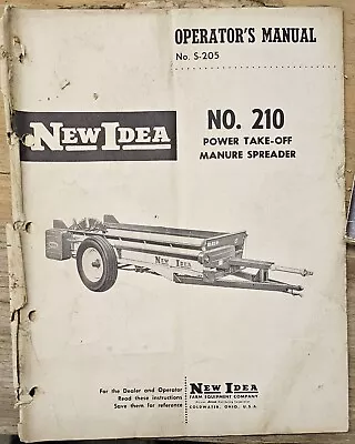 Buy New Idea No. 210 PTO Manure Spreader S-205 Operators / Parts Manual 1965 Era • 9.95$