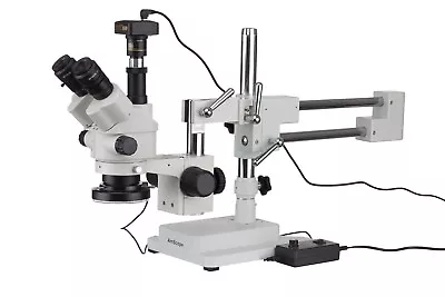 Buy AmScope 3.5X-90X Simul-Focal Stereo Zoom Microscope + Stand + LED + 10MP Camera • 929.99$