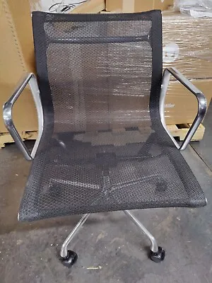 Buy Original Herman Miller Eames Aluminum Group Management Side Chair Black Mesh 335 • 699.97$
