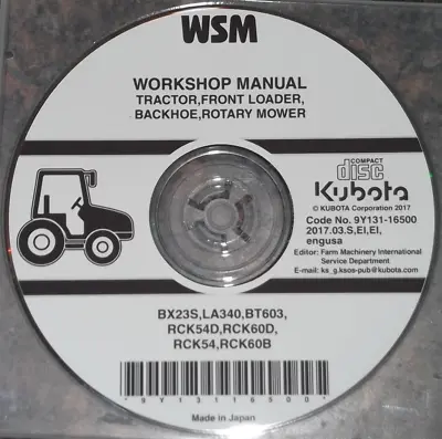 Buy Kubota Bx23s La340 Bt603 Tractor Service Shop Repair Workshop Manual Cd/dvd • 39.99$