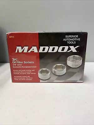 Buy Maddox 3/8  Drive Oil Filter Sockets Set Fits 27mm 32mm 35/36mm Cartridges 3 Pcs • 35.52$