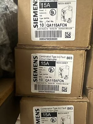 Buy Lot Of 10 Siemens Qa115afcn 15a Afci Plug On Neutral (no Pigtail Wire) New • 355$