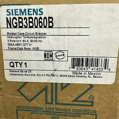 Buy Siemens NGB3B060B 3 Pole 60 Amp Circuit Breaker • 329.99$