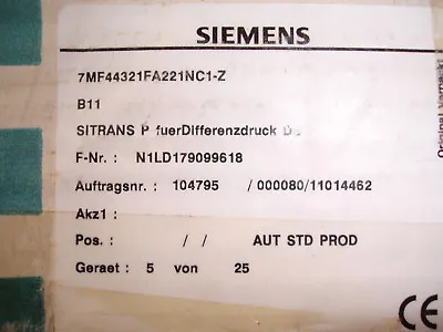 Buy Siemens Sitrans P 7MF44321FA221NC1-Z Differential Pressure  Flow Transmitter DS • 565$