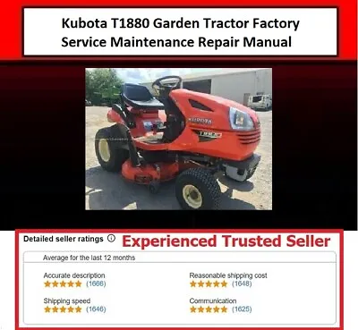 Buy Lawn Tractor Factory Service Repair Manual Fits Kubota T1880 Garden Tractor • 7.29$