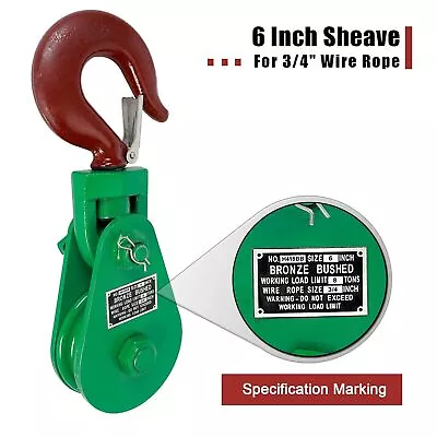 Buy Snatch Block W/Hook 8 Ton 6  Sheave 3/4 Inch Wire Rope Wreckers Recovery Truck • 125.99$
