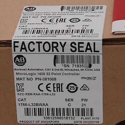 Buy New Sealed Allen Bradley 1766-L32BWAA SER C MicroLogix 1400 32 Point Controller • 498$