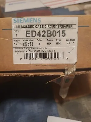 Buy SIEMENS ED42B015 Molded Case Circuit Breaker, 15 A, 480V AC, 2 Pole, Lug In • 299$