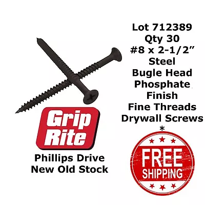 Buy #8 X 2-1/2  DRYWALL SCREWS BUGLE HEAD Fine Threads Phosphate Finish (30) 712389 • 7.24$
