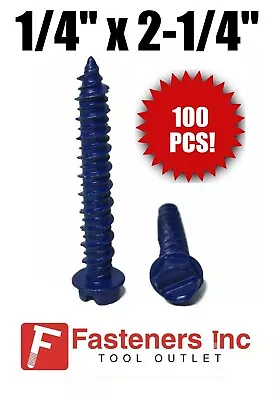 Buy (Qty 100) 1/4  X 2-1/4  Concrete Masonry Screw Anchors Tapcon Hex Head • 25.35$