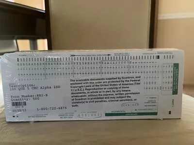 Buy BRAND NEW SEALED Genuine Scantron 100 Question Form 882 882-E Package Of 500 • 69.98$
