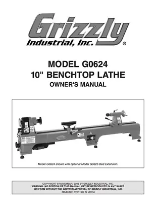 Buy Owner’s Manual Instructions Grizzly Benchtop Wood Lathe Model G0624 • 18.95$