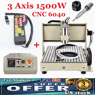 Buy New 1500W 3 Axis 6040 CNC Router Milling Machine 3D Desktop Engraver + Handwheel • 1,044.05$
