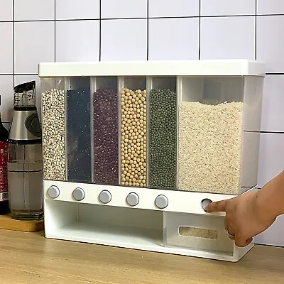 Buy 6 Grids Cereal Dispenser 10KG Wall Mounted Rice Grain Dry Food Storage Container • 21.85$