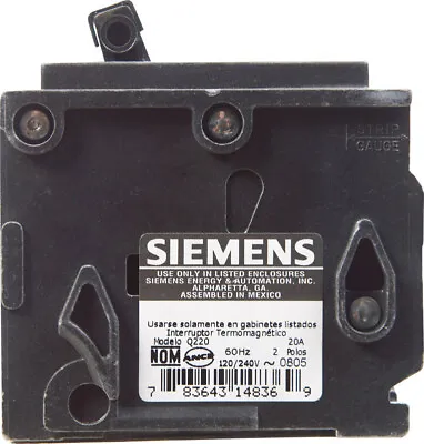 Buy Siemens 20 Amps Double Pole 2 Circuit Breaker • 23.99$