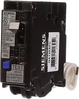Buy Siemens QA120AFC, 20 Amp, 120 Volt, Arc Fault Breaker, Circuit Breaker • 92.98$
