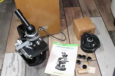Buy Vintage Nikon Model  S-U  Microscope W/4 Objectives AND CASE! FREE SHIPPING! • 199.97$