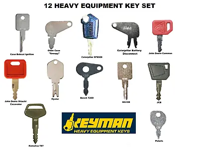 Buy 12 Heavy Equipment Ignition Key Set JD Cat Case Bobcat Komatsu JCB Hyster More • 12.79$